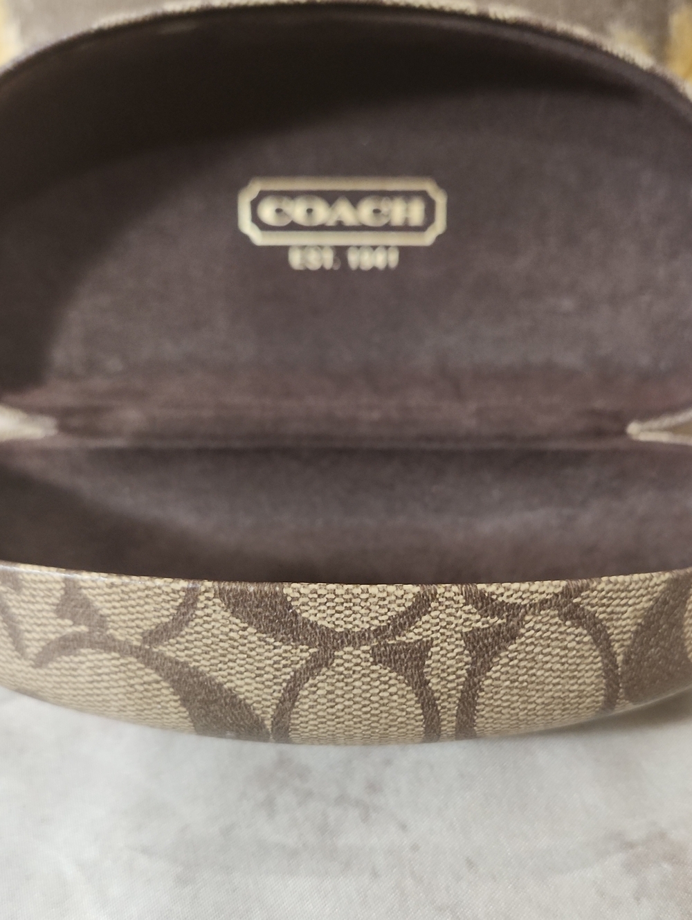 Coach Signature Canvas Glasses Case in Brown and Tan